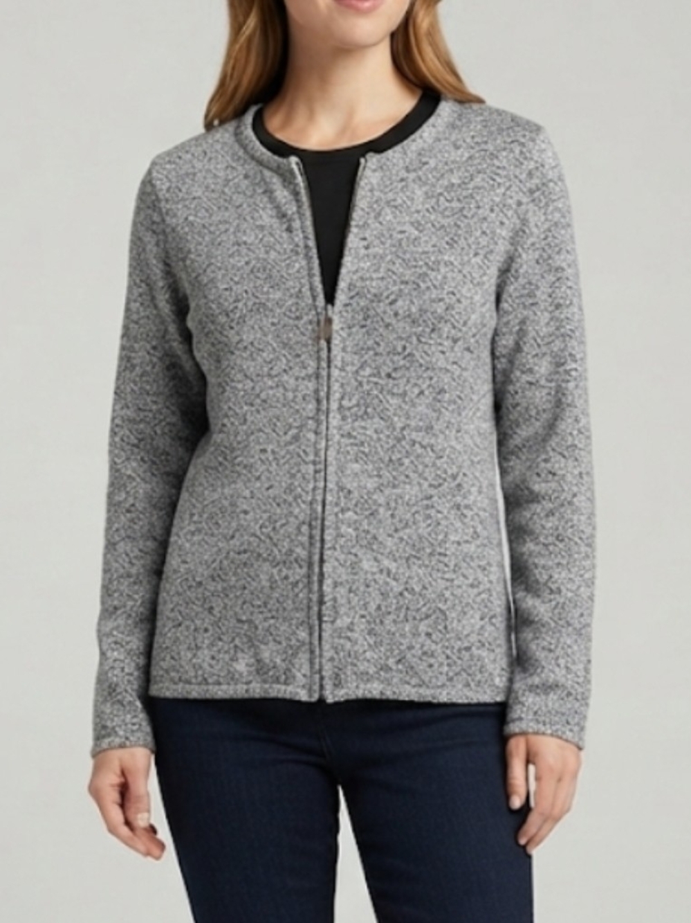 Ann Taylor Factory Cardigan Full-Zip Grey Sweater Size L 100% Cotton